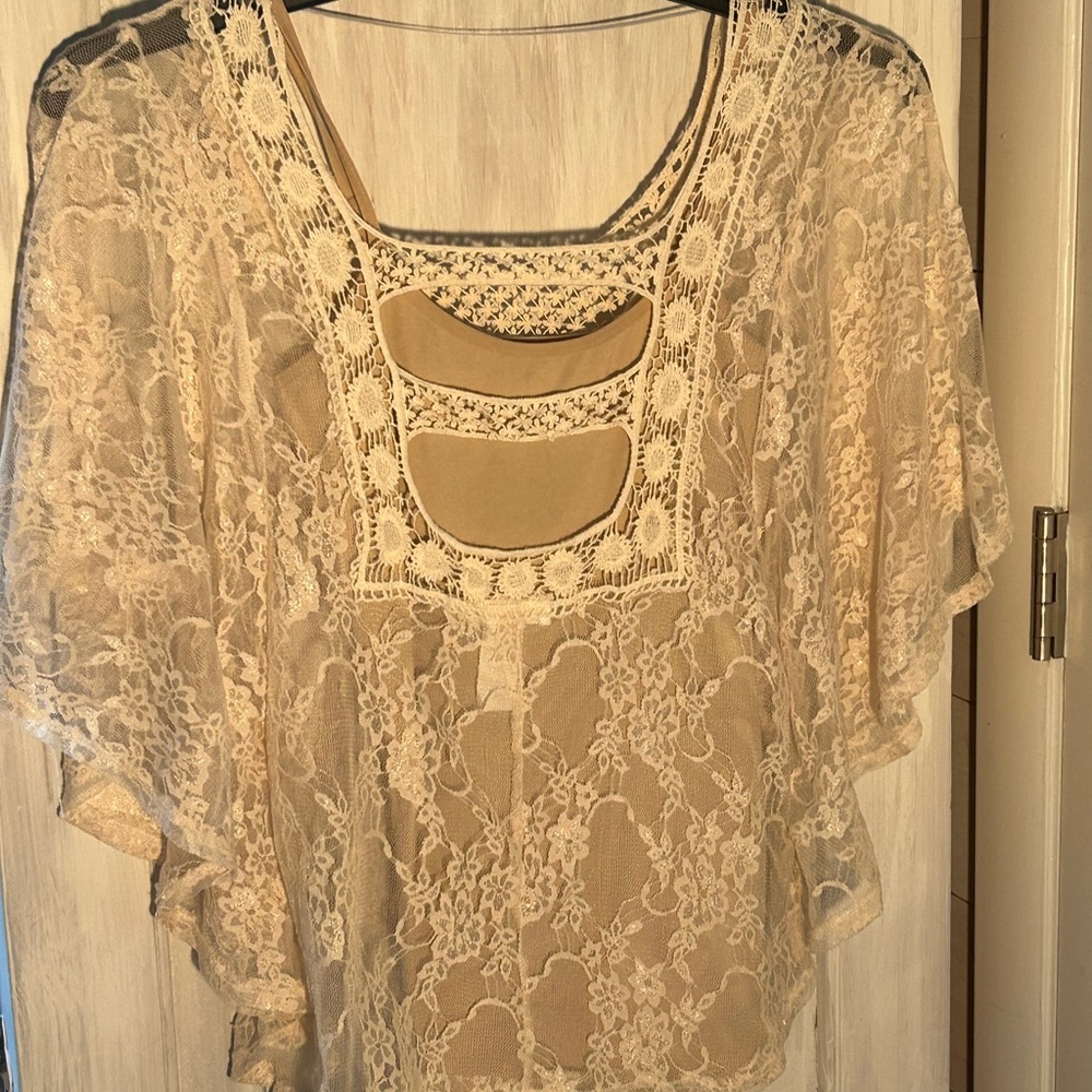 Forever 21 Beige Lacy Bell Sleeve Boho beige tank top to wesr with or without